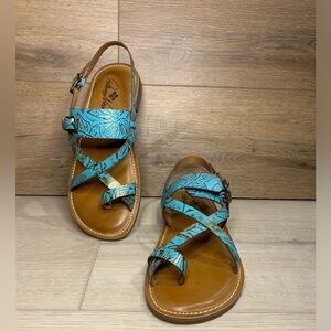 Patricia Nash Fidella Toe Ring Leather Turquoise Sandals Size 9